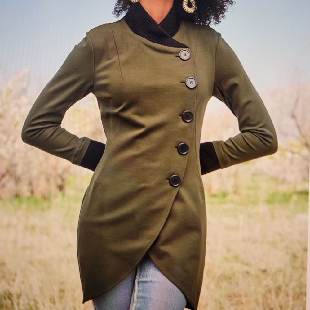 Knit asymmetrical button front jacket